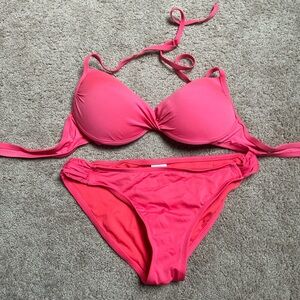 Women's Salmon Pink Bikini Set - Classic Two-Piece Swimwear